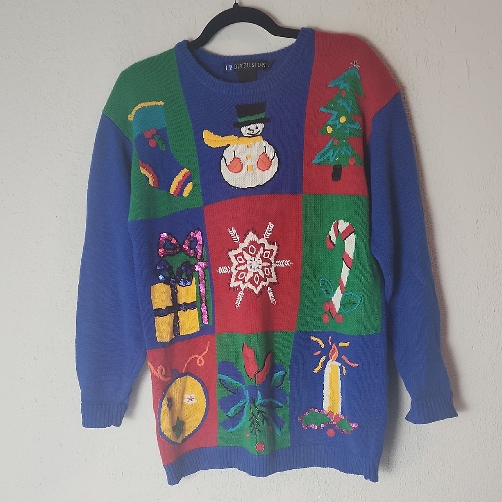 Vintage Ugly Christmas Sweater, Cotton, Sz S, Oversized